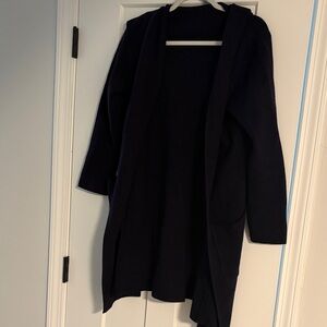 Main Strip Long Navy Hooded Cardigan